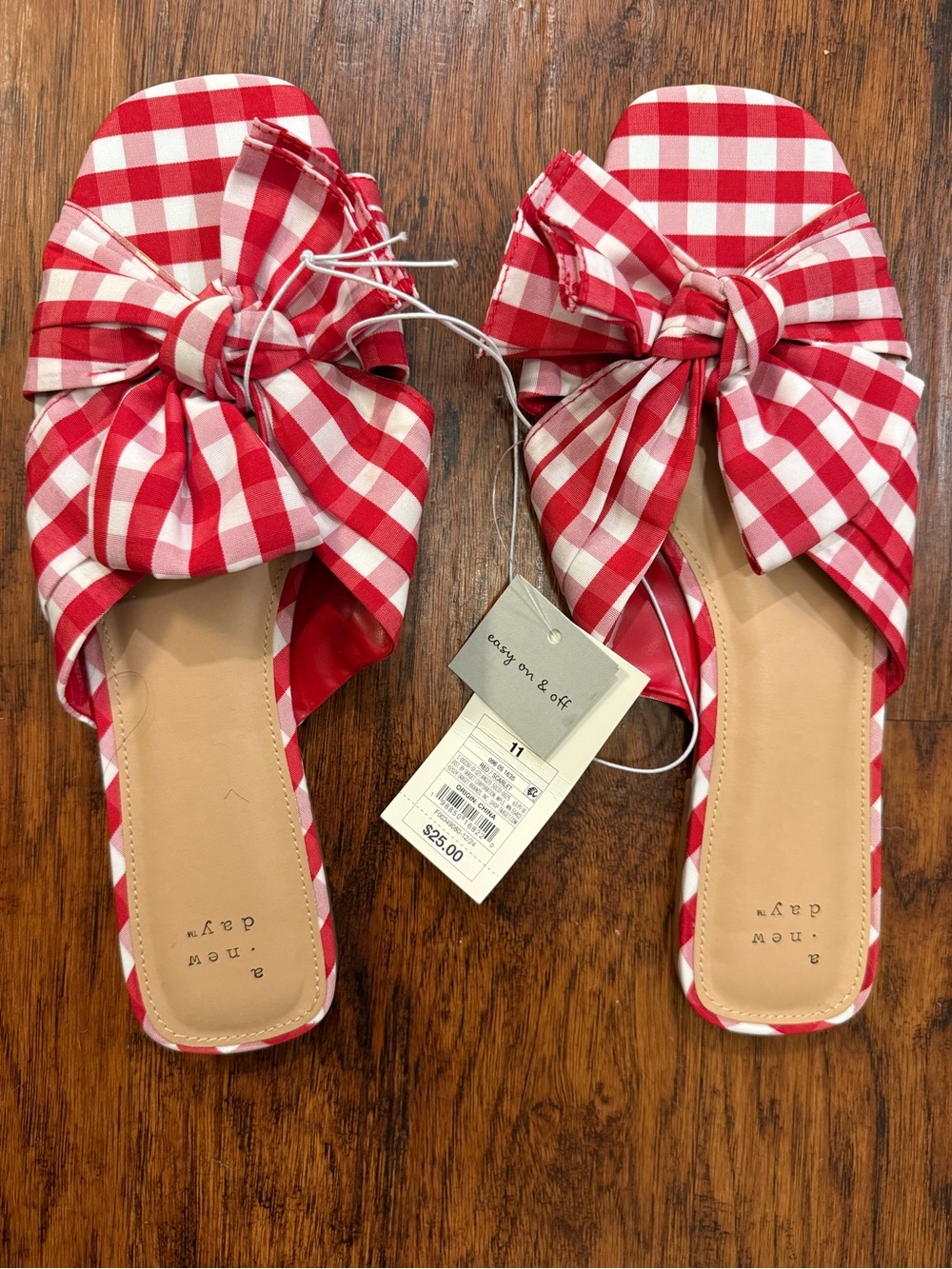 Red Gingham Bow Slide Sandals